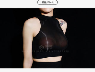 Oil Glossy Shiny Sleeveless Bustier Crop Top Women Sexy Nylons Tank Tops Cropped Feminino Croptop See Through Transparent Camis alodia store