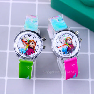 Fashion Cartoon Flash Light Girls Watches Kids with Bracelet Silicone Strap Princess Elsa Children Watches Clock reloj infantil Alodia Store