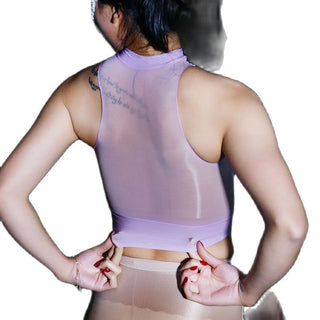 Oil Glossy Shiny Sleeveless Bustier Crop Top Women Sexy Nylons Tank Tops Cropped Feminino Croptop See Through Transparent Camis alodia store