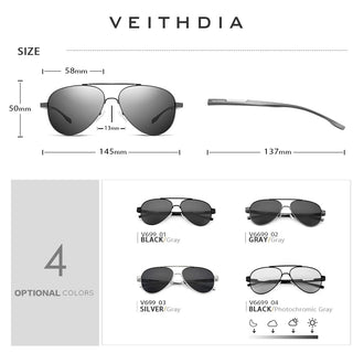 VEITHDIA Men's Sunglasses Aluminum Photochromic Women Polarized Sun Glasses 6699 ALODIA STORE