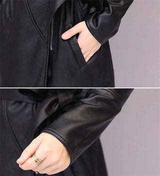Long Leather Coat Female Outerwear With Belt M-4XL Alodia Store