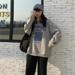 ins round neck thin section Harajuku female Korean version of Harajuku style student loose new 2021 longsleeved top coat trend Alodia Store