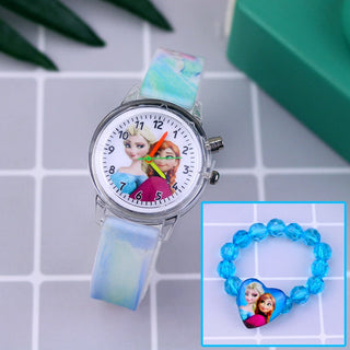 Fashion Cartoon Flash Light Girls Watches Kids with Bracelet Silicone Strap Princess Elsa Children Watches Clock reloj infantil Alodia Store