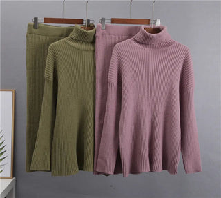 New Casual Two Pieces Turtle Neck Sweater and Midi Skirt Female Warm Suits with Skirt Alodia Store