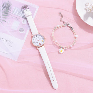 Kids Watches Pink Cute Children's Wristwatch Cartoon Pattern Quartz Watch Set For Girls Fashion Students' Clock relogio infantil Alodia Store