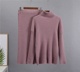 New Casual Two Pieces Turtle Neck Sweater and Midi Skirt Female Warm Suits with Skirt Alodia Store