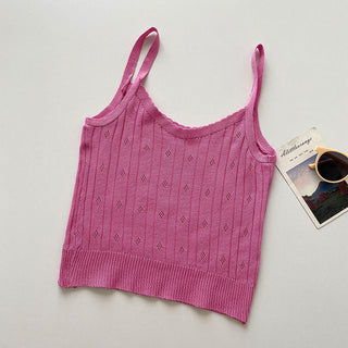 Knitted Tank Cropped Sleeveless Cami Top Y2k Fashion Halter Hollow Out Ropa De Mujer Blackless Sexy Purple Croptop Women Clothes alodia store