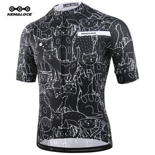 KEMALOCE Breathable Unisex White Cartoon Cat Cycling Jersey Spring Anti-Pilling Eco-Friendly Bike Clothing Top Road Team Bicycle alodia store