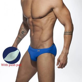 NEW Men's Swimming Trunks Low Waist Briefs Sexy Solid Swimsuit Quick-Drying Shorts Slip for Men Push Pad Swimwear Clothing Alodia Store