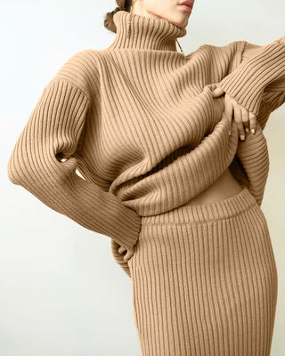 New Casual Two Pieces Turtle Neck Sweater and Midi Skirt Female Warm Suits with Skirt Alodia Store