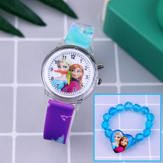 Fashion Cartoon Flash Light Girls Watches Kids with Bracelet Silicone Strap Princess Elsa Children Watches Clock reloj infantil Alodia Store