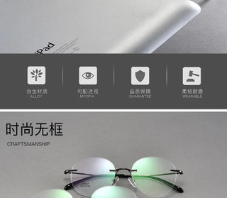 Titanium Alloy Rimless Glasses Frame Men Ultralight Round Eyeglasses Myopia Prescription Frames For Women Optical Eye Glass Alodia Store