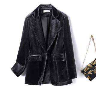 New One Button Gold Velvet Pocket Woman Blazer Vadim 4XL Alodia Store