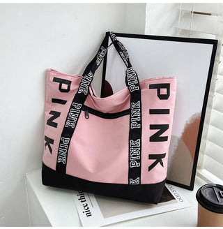 Colorblock Pink Letter Graphic Tote Handbags nylon fabric Alodia Store