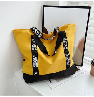 Colorblock Pink Letter Graphic Tote Handbags nylon fabric Alodia Store