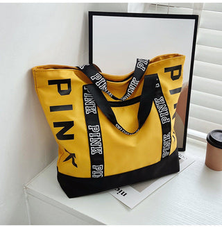 Colorblock Pink Letter Graphic Tote Handbags nylon fabric Alodia Store