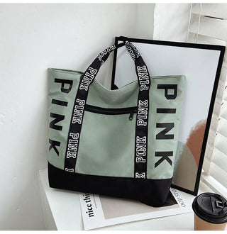 Colorblock Pink Letter Graphic Tote Handbags nylon fabric Alodia Store