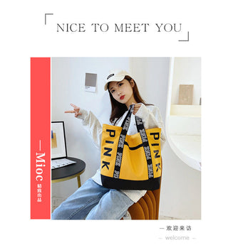 Colorblock Pink Letter Graphic Tote Handbags nylon fabric Alodia Store