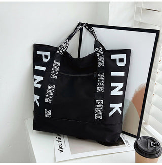 Colorblock Pink Letter Graphic Tote Handbags nylon fabric Alodia Store