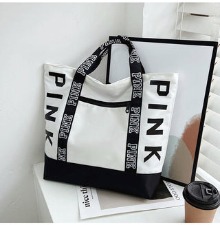 Colorblock Pink Letter Graphic Tote Handbags nylon fabric Alodia Store