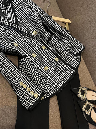 hite Geometric Pattern Jacquard Double-breasted Women Blazer Alodia Store