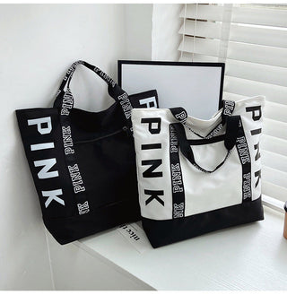 Colorblock Pink Letter Graphic Tote Handbags nylon fabric Alodia Store