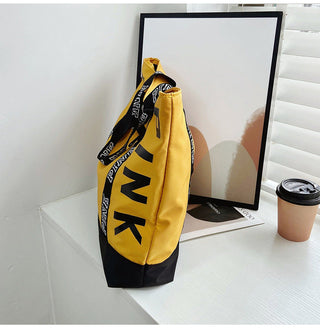 Colorblock Pink Letter Graphic Tote Handbags nylon fabric Alodia Store
