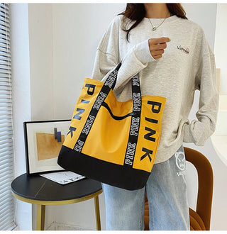 Colorblock Pink Letter Graphic Tote Handbags nylon fabric Alodia Store