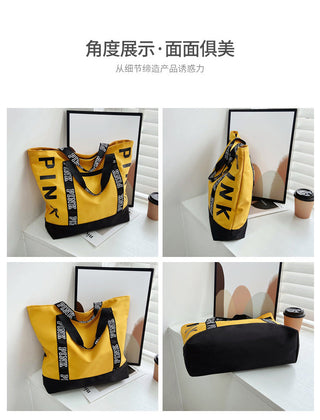 Colorblock Pink Letter Graphic Tote Handbags nylon fabric Alodia Store