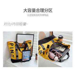 Colorblock Pink Letter Graphic Tote Handbags nylon fabric Alodia Store