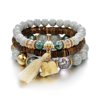 Mexico Bohemian Style Women Accessories Multi-Layer Wooden Beaded Bracelet Tree of Life Tassel Pendant Elastic Bracelet Jewelry Alodia Store