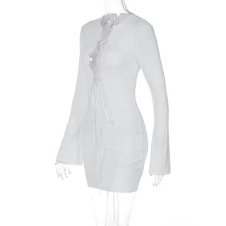 INS 2023 Spring Fall Elegant Solid V-Neck Mini Dress Sexy Bandage Alodia Store