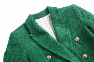 TRAF 2023 Green Long Blazer Woman Tweed Blazer Alodia Store