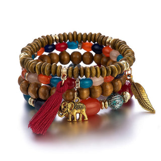 Mexico Bohemian Style Women Accessories Multi-Layer Wooden Beaded Bracelet Tree of Life Tassel Pendant Elastic Bracelet Jewelry Alodia Store