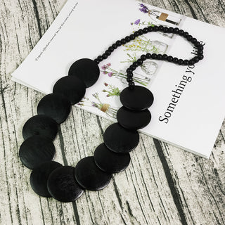 Bohemian Brown Big Woods Pendant Necklace Ethnic Style Long Beads Chain Handmade Jewelry Wooden Collier UKEN Alodia Store