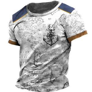 Summer Map Anchor Print Men's T Shirts Vintage Crew Neck Loose Short Sleeve Male Tops Casual Sports Men Clothing Large Size 6XL Alodia Store