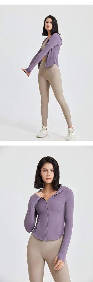 Elasticity Hoodie Yoga Jacket Comfortable Slimming Top Women's Running Sports Jacket GYM Tights Zipper Women Long Sleeves Coat Alodia Store