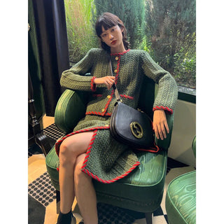 Two Peice Sets Vintage Knitted Cardigan Full  Elastic Waist  Knee-Length Skirt 2 Piece Set Luxury Alodia Store