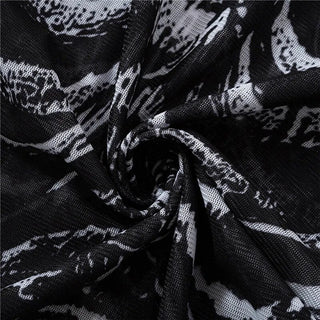 Gothic Punk Shirt 2000s Women Skeleton Pattern Round Neck Long Sleeve Crop Top Black Dark Academia Clothes y2k Tees Streetwear Alodia Store