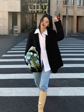 Black Long Sleeved Suit Jacket Alodia Store