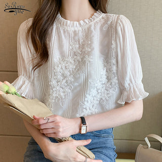 NEW SUMMER Print Chiffon Blouse Women alodia store