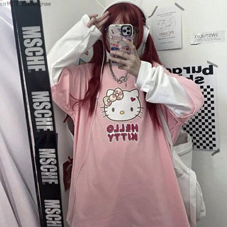 Sanrio Hello Kitty Sweet Long Sleeve Shirt Women Y2K Street Fashion Clothes Lovely Oversized Casual Pullover Korean Style Tops Alodia Store
