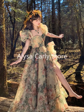 Ruffles Floral Long Fairy Dresses Women 2023 Summer - Alodia Store
