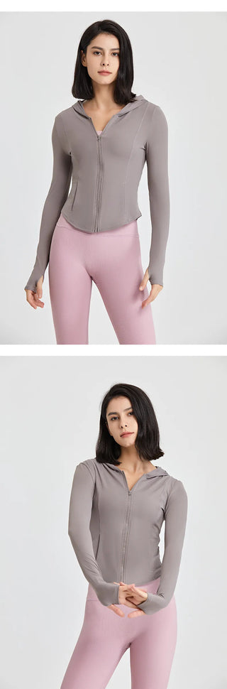 Elasticity Hoodie Yoga Jacket Comfortable Slimming Top Women's Running Sports Jacket GYM Tights Zipper Women Long Sleeves Coat Alodia Store