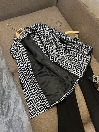 hite Geometric Pattern Jacquard Double-breasted Women Blazer Alodia Store