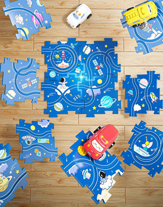 Puzzle Track Car for Kids Cartoon Dinosaurs Race Car Track Toys with Electric Car Educational Jigsaw Toy for Children Gift Alodia Store