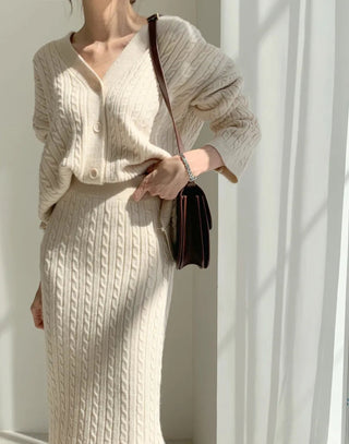 Two Piece Sets Womens Outifits Autumn/Winter Solid Knitted Cardigan sexy Alodia Store