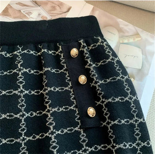Elegant Half Turtleneck Plaid Sweaters Tops+slim High Waist Knitwear Skirts 2 Piece Alodia Store