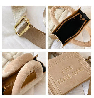 Female Square Tote Crossbody Bag Aesthetic Velour Elegant Alodia Store