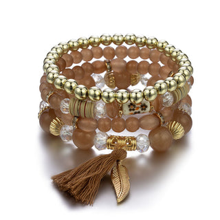 Mexico Bohemian Style Women Accessories Multi-Layer Wooden Beaded Bracelet Tree of Life Tassel Pendant Elastic Bracelet Jewelry Alodia Store